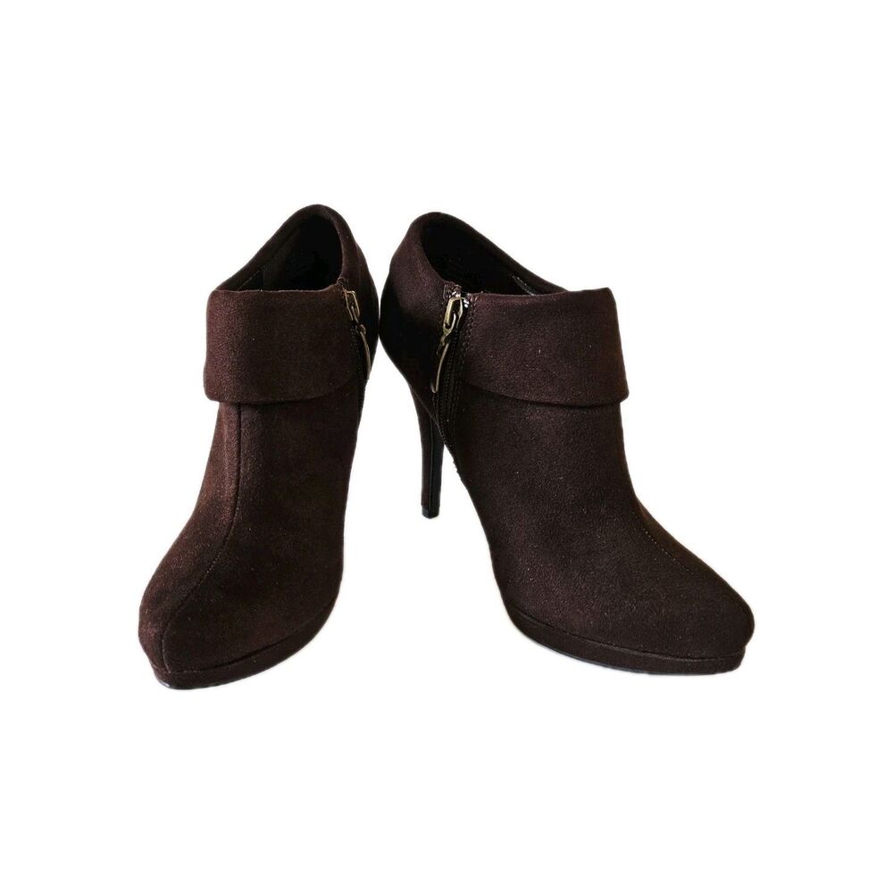 X-Appeal Brown Faux Suede Heeled Booties Boots Size 8 - Picture 7 of 7